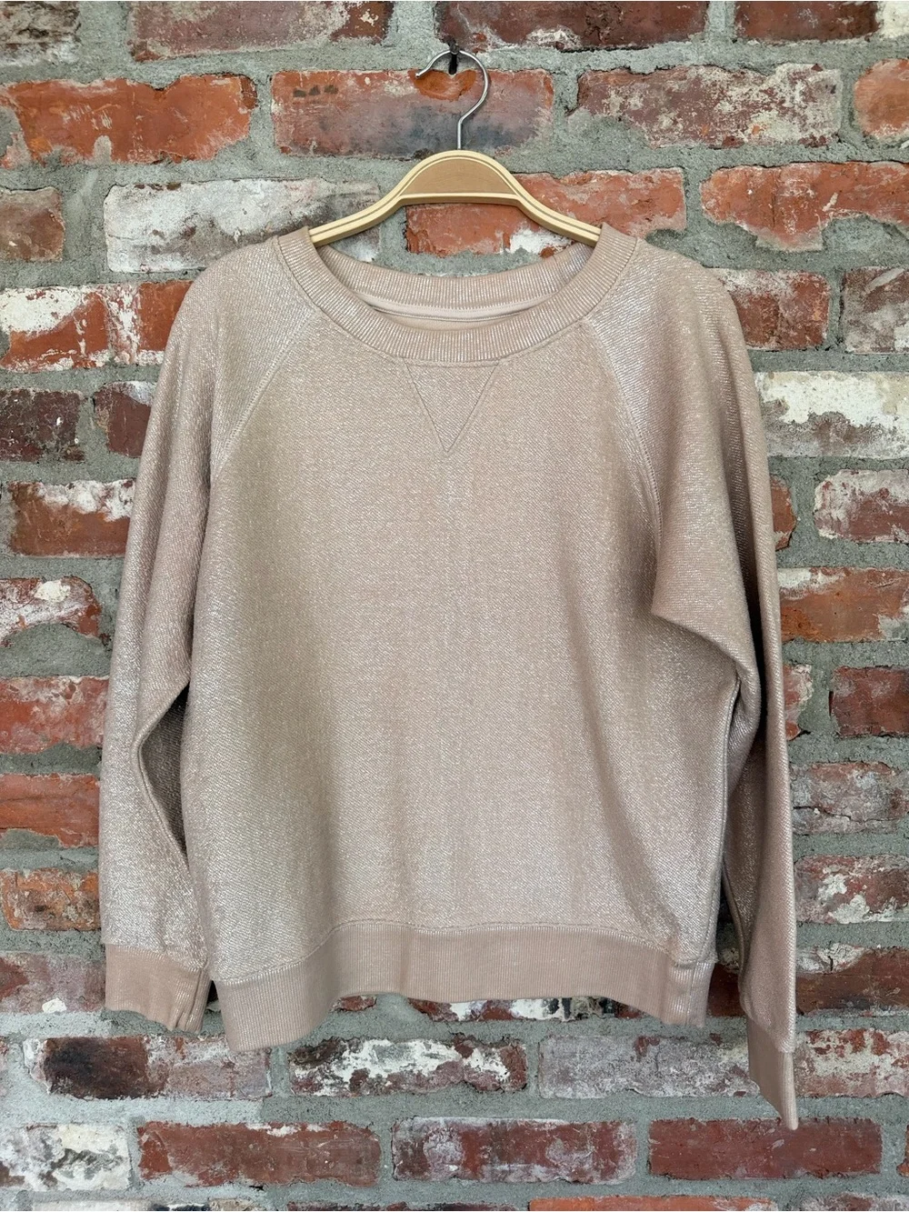 MOTHER The Square Nude Metallic Sweatshirt Size S Cotton Crewneck